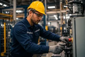 Profissional trabalhando em indústria